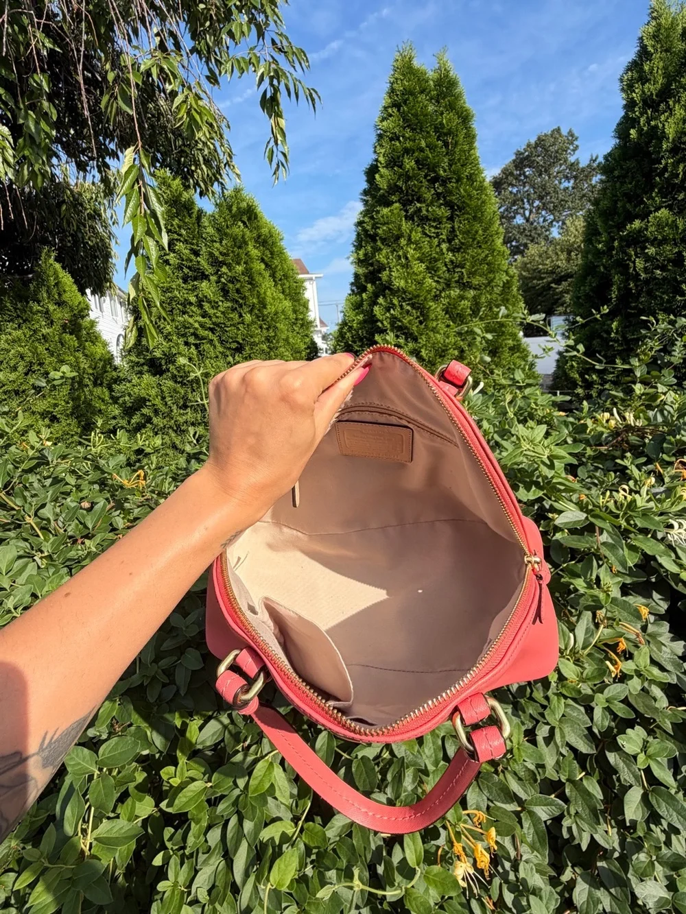 Coach Peyton Coral Pink Leather Satchel Shoulder Dome Bag